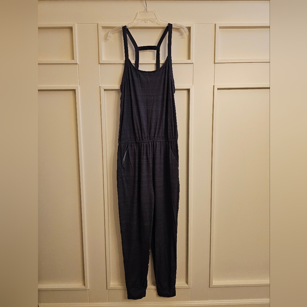 Prana L grey, cotton/spandex one-piece jumper with pockets